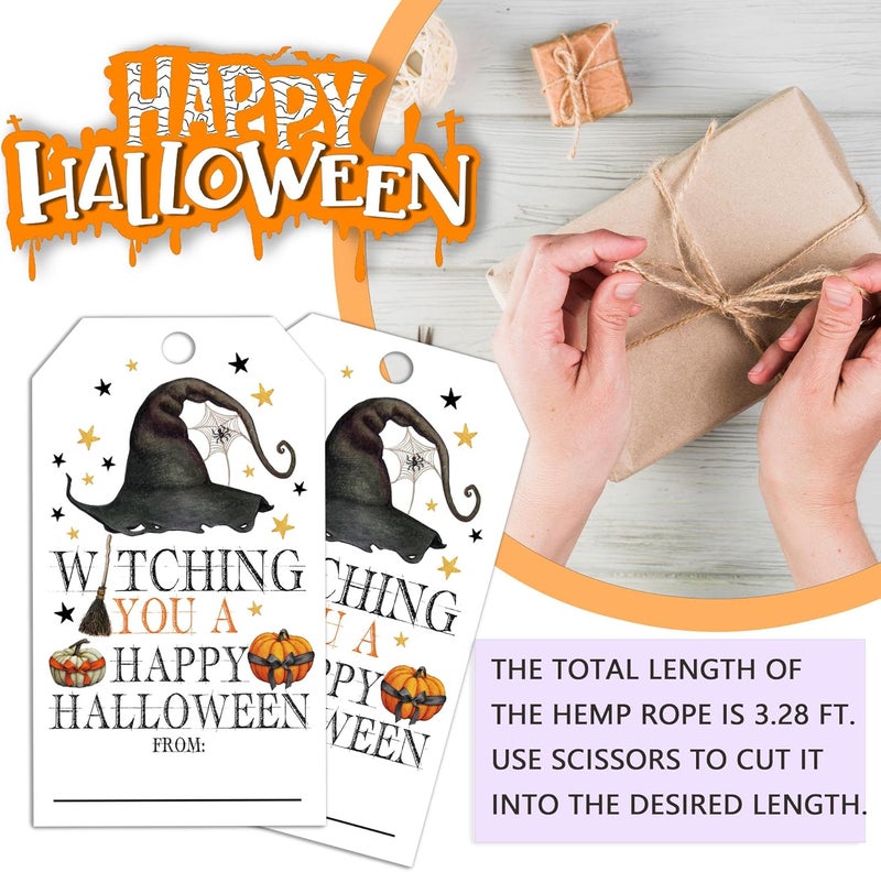 RPLCSPC Halloween Paper Gift Tags with String-50Pcs, Witching You A Happy Halloween Tags for Goodie Bags, 2 x 3.5 Inch Writable Waterproof Hanging Labels for Decoration Party Supplies, Gift Wrapping-B02 - Image 3